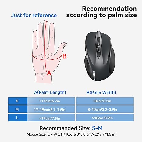 TECKNET Wireless Mouse (2.4G & BT5.0/3.0) Silent 4800 DPI Computer USB