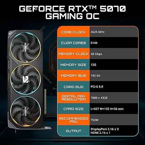 GIGABYTE GeForce RTX 5070 Gaming OC 12G Graphics Card