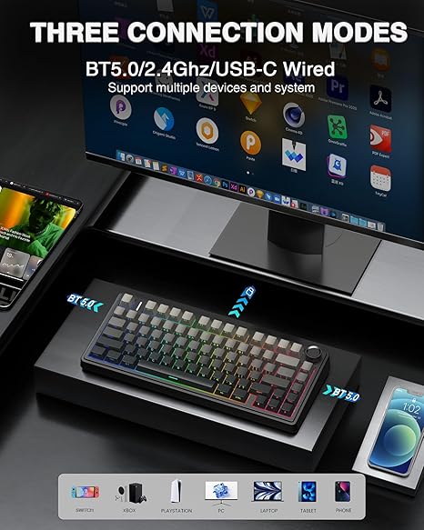 AULA F75 Pro Wireless Mechanical Keyboard,75% Hot Swappable Custom Keyboard
