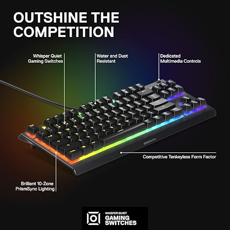 SteelSeries Apex 3 TKL RGB Gaming Keyboard – Tenkeyless Compact Form Factor